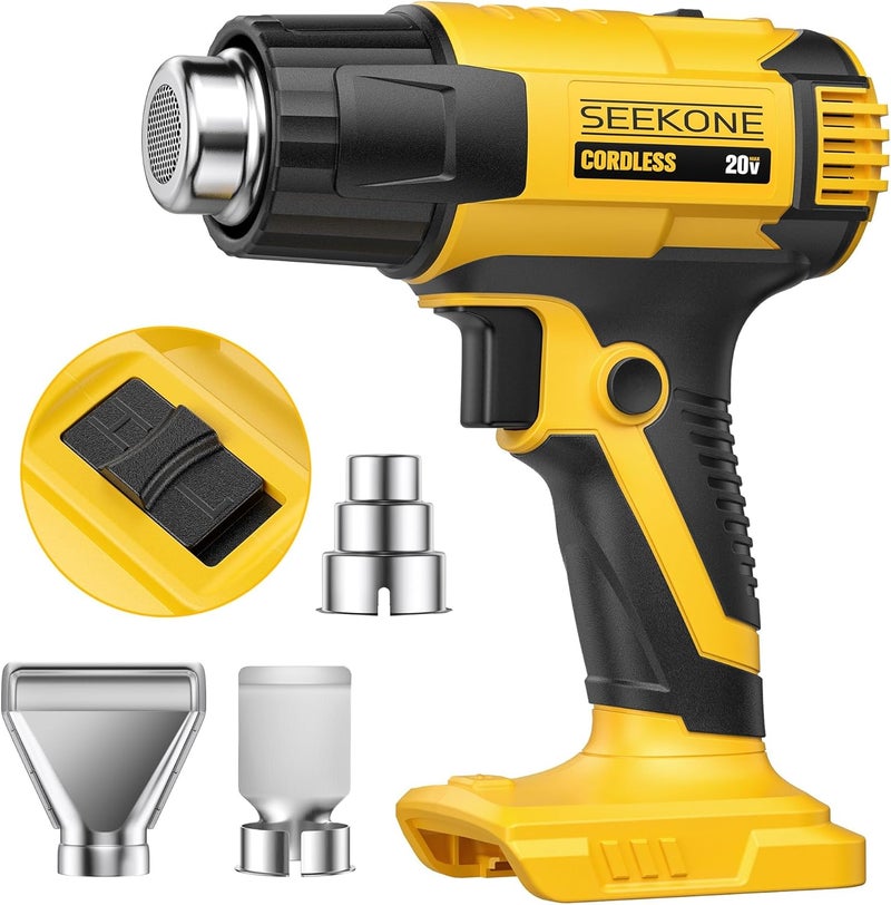 SEEKONE Cordless Heat Gun with 2 Temp Settings 1022℉ and 572℉, Compatible with Dewalt 20V Battery, Fast Heating Hot Air Gun with 3 Nozzles for Shrink Tubing, Vinyl Wrapping, Crafting (No Battery) - Image 1